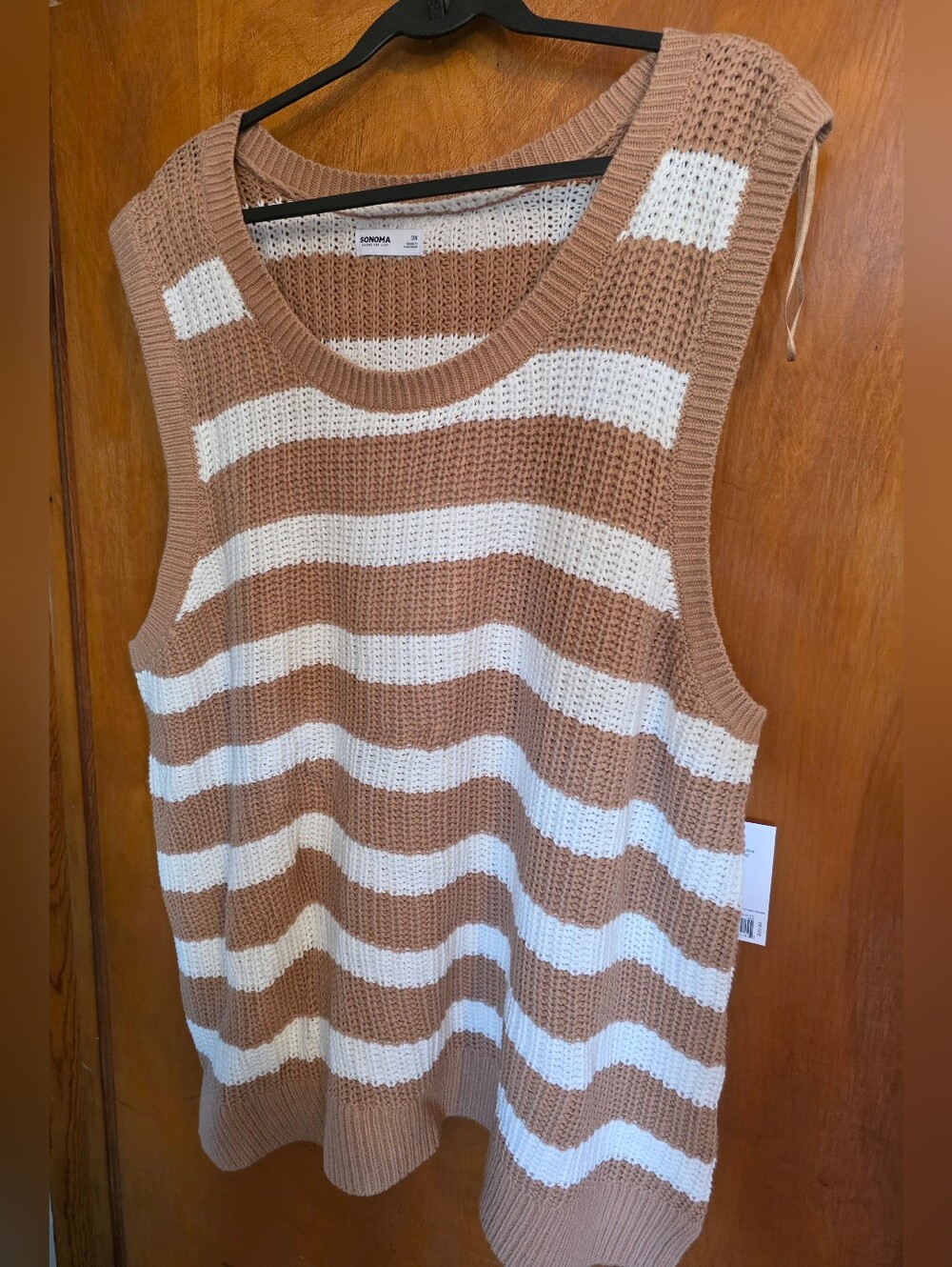 NEW Sonoma Striped Knit Tank in Camel and White Sz 3X